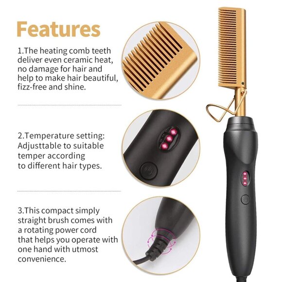 Hair Straightener Comb Pro Electric Beard Straightening Comb Heat Hot Comb Press - Picture 7 of 11